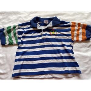 Vintage Buster Brown Boys 4T Blue White Striped Rugby Polo Shirt Short Sleeve